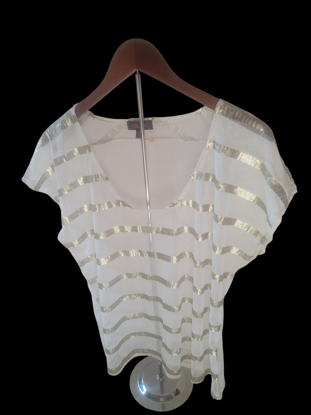 Sheer Cream Top with Gold Stripes - Women's Casual Blouse